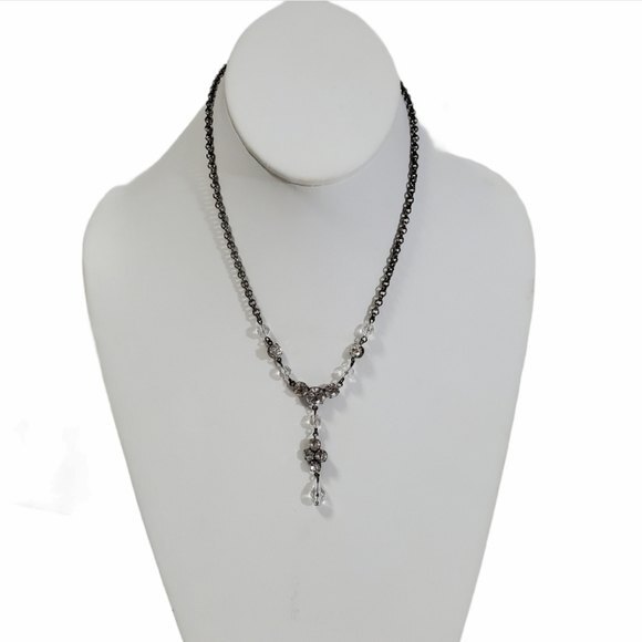 Vintage Style silver rhinestone choker necklace beads 16" - Picture 2 of 5